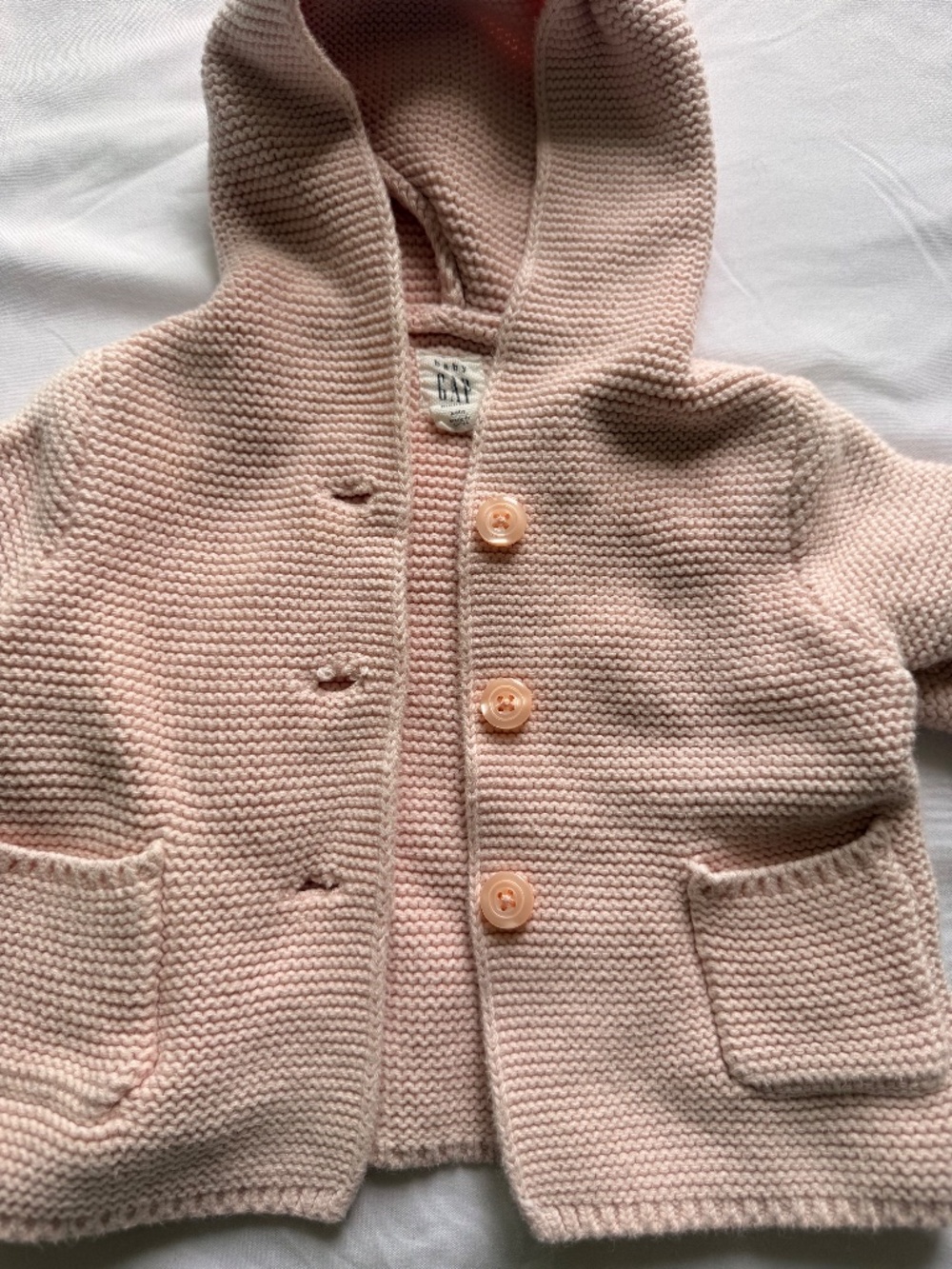 aby Gap Pink Bear Hooded Knit Cardigan Sweater 3-6M - Picture 2 of 5